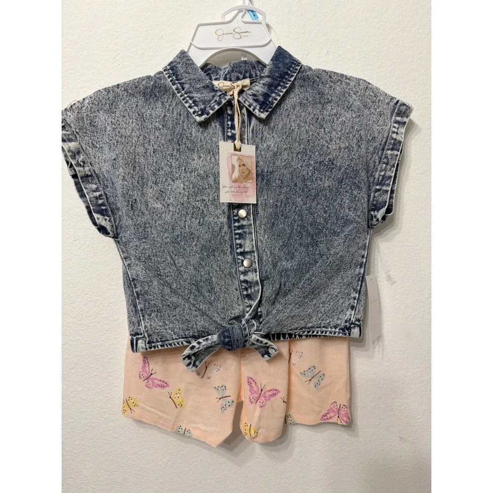 Jessica Simpson Girls Denim Tie Front Top and Butterfly Shorts Set Size  5/6